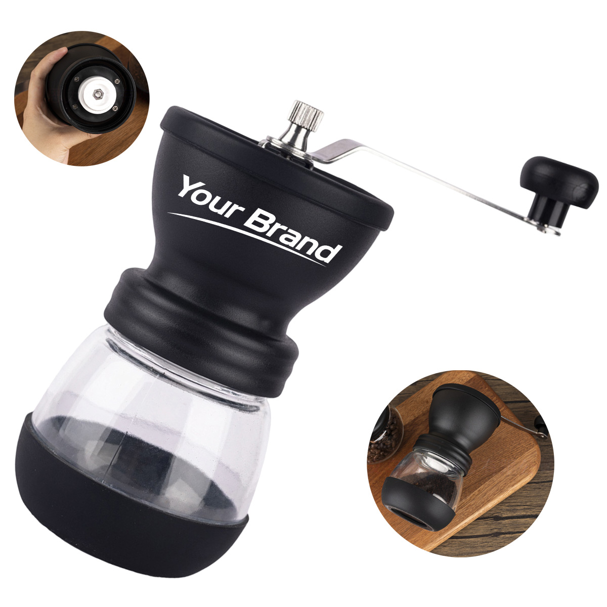 Manual Coffee Grinder With Hand Crank And Silicone Base