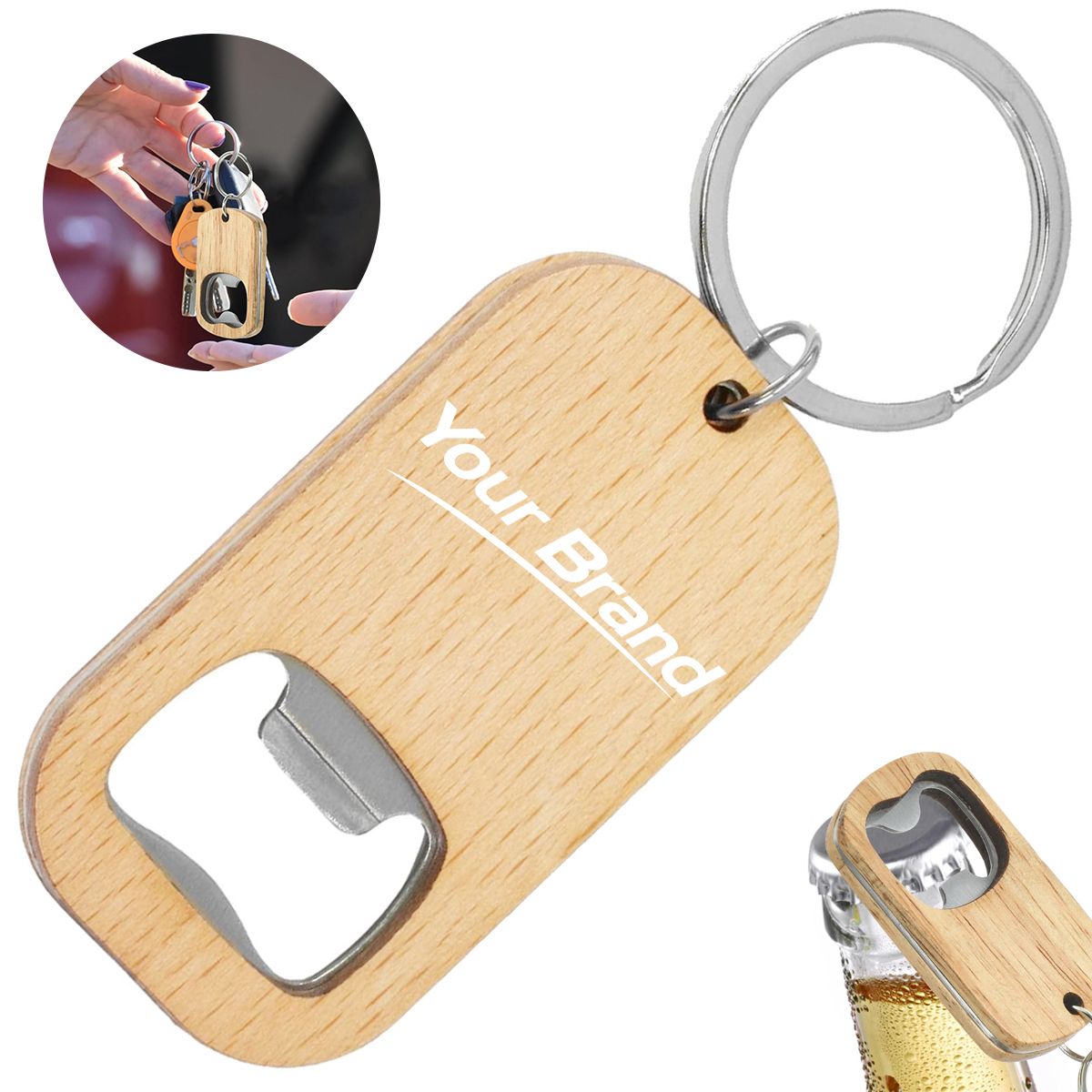 Wood Metal Bottle Opener House Keychain