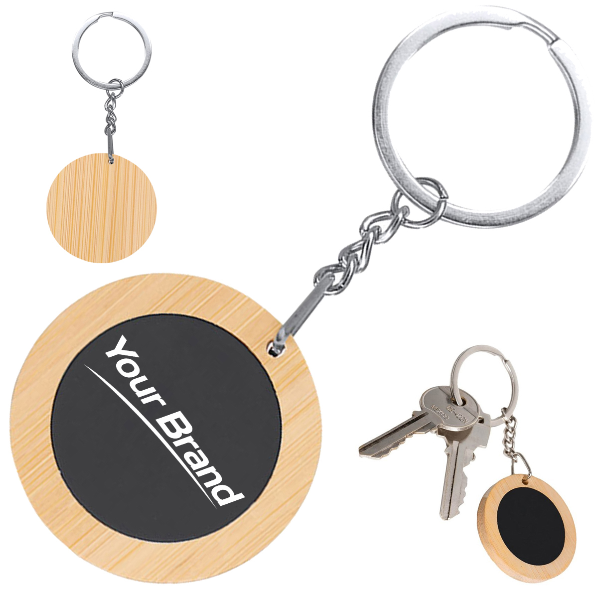 Round Bamboo Wood Inlay Keychain