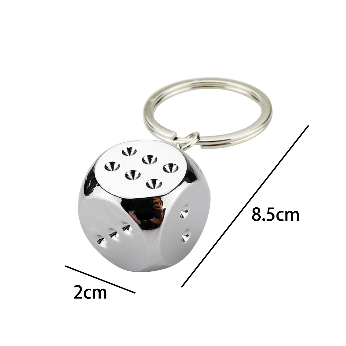 3D Chrome Dice Metal Keychain
