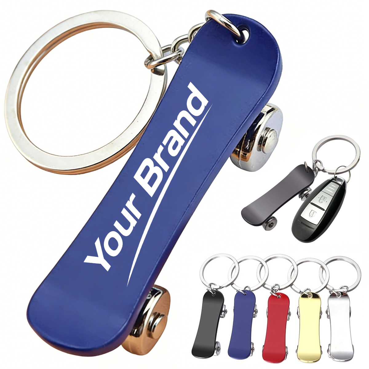 3D Chrome Skateboard Metal Keychain