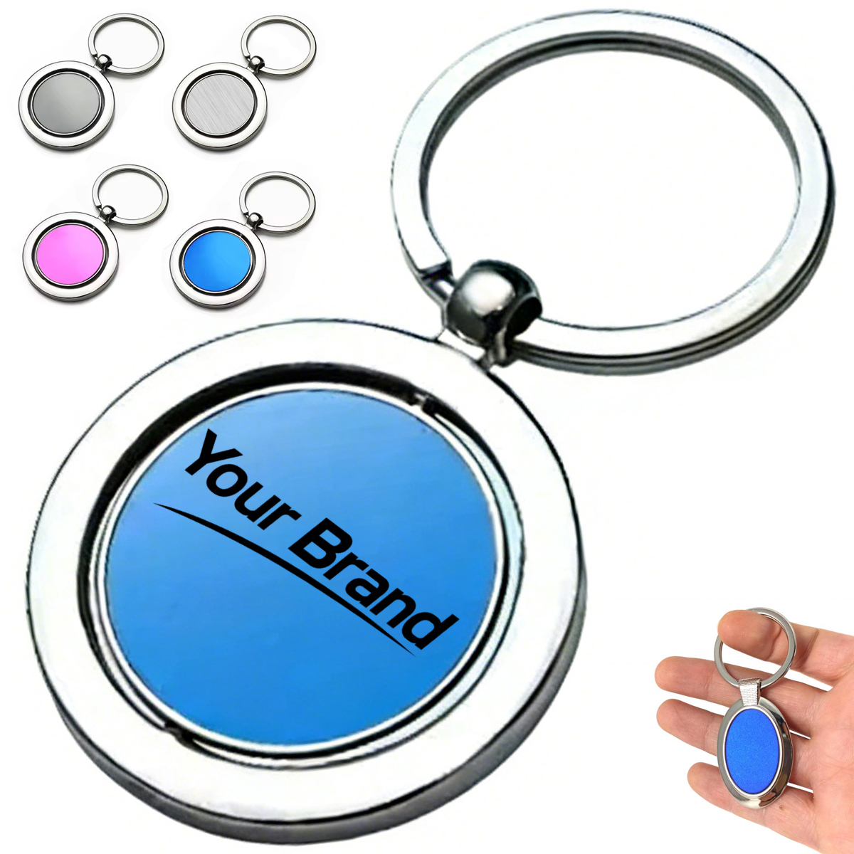 Rotating Stainless Steel Round Keychain