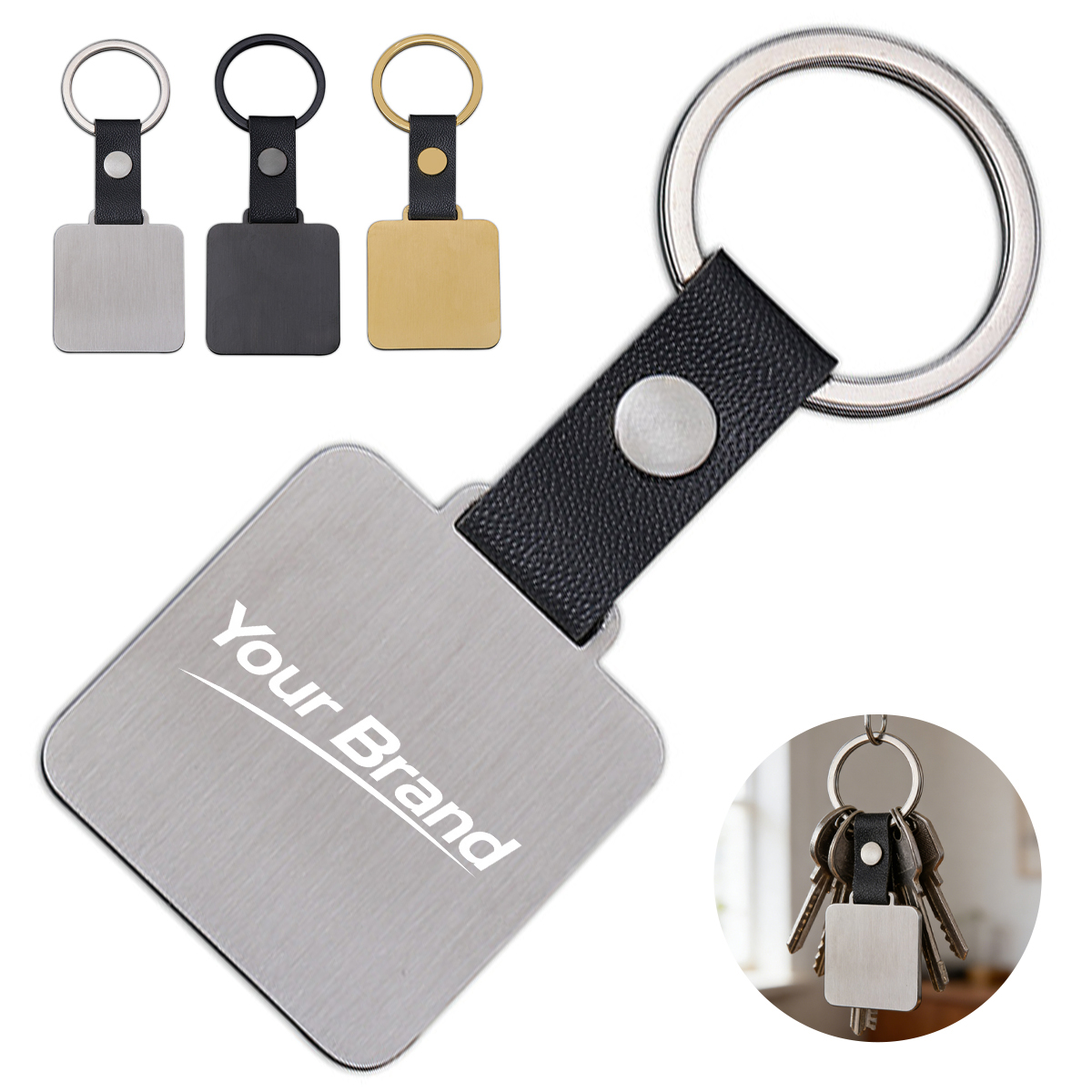 Square Metal Military Tag Keychain