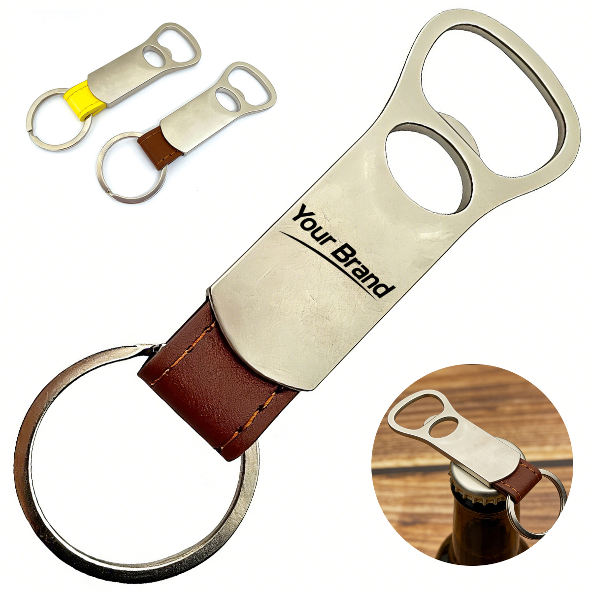 Leather Metal Bottle Opener Keychain