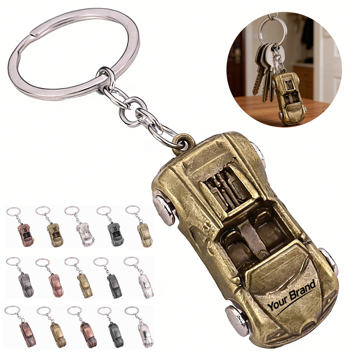 D Zinc Alloy Sports Car Model Keychain
