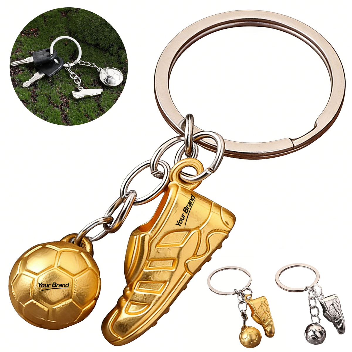 Metal Soccer Boot Football Trophy Keychain