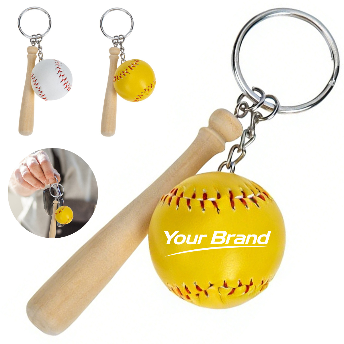 Sports Baseball Bat Charm Keychain