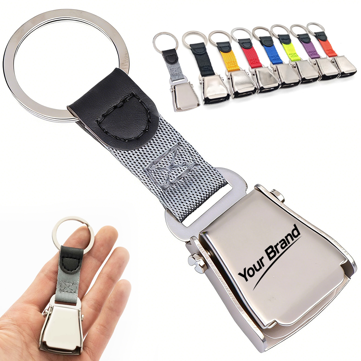 Airplane Seatbelt Buckle Keychain With Webbing Strap