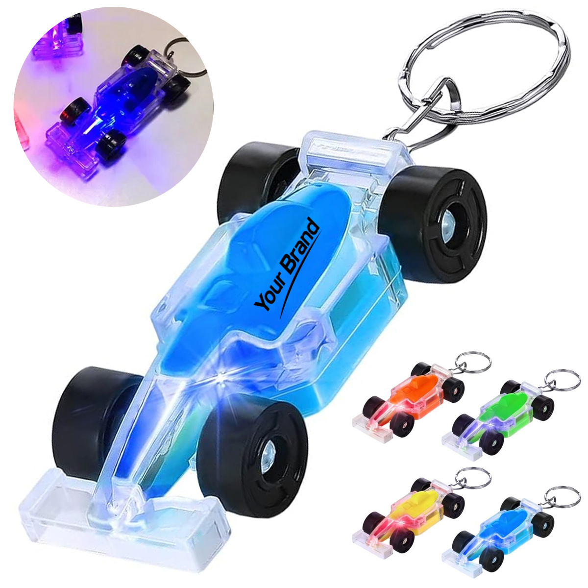 LED Light Up Racing Car Keychain