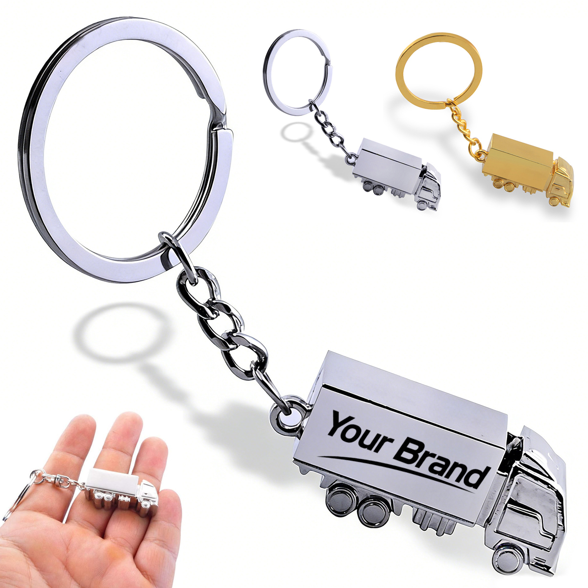 Metallic Semi Truck Trailer Keychain