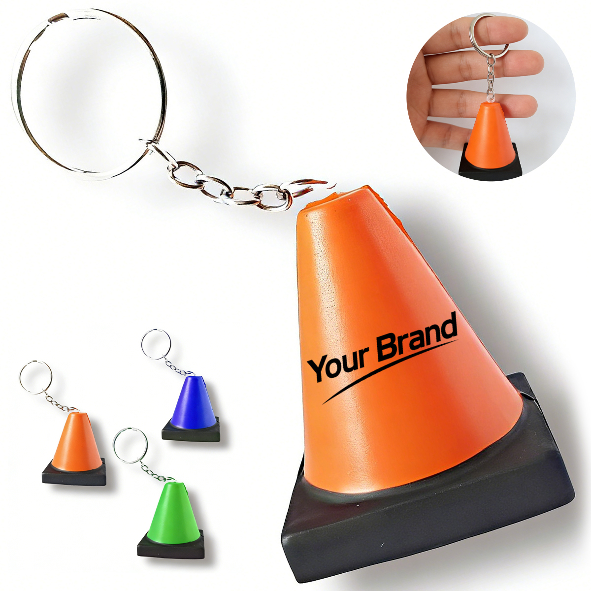 Squeeze PU Foam Safety Cone Keychain