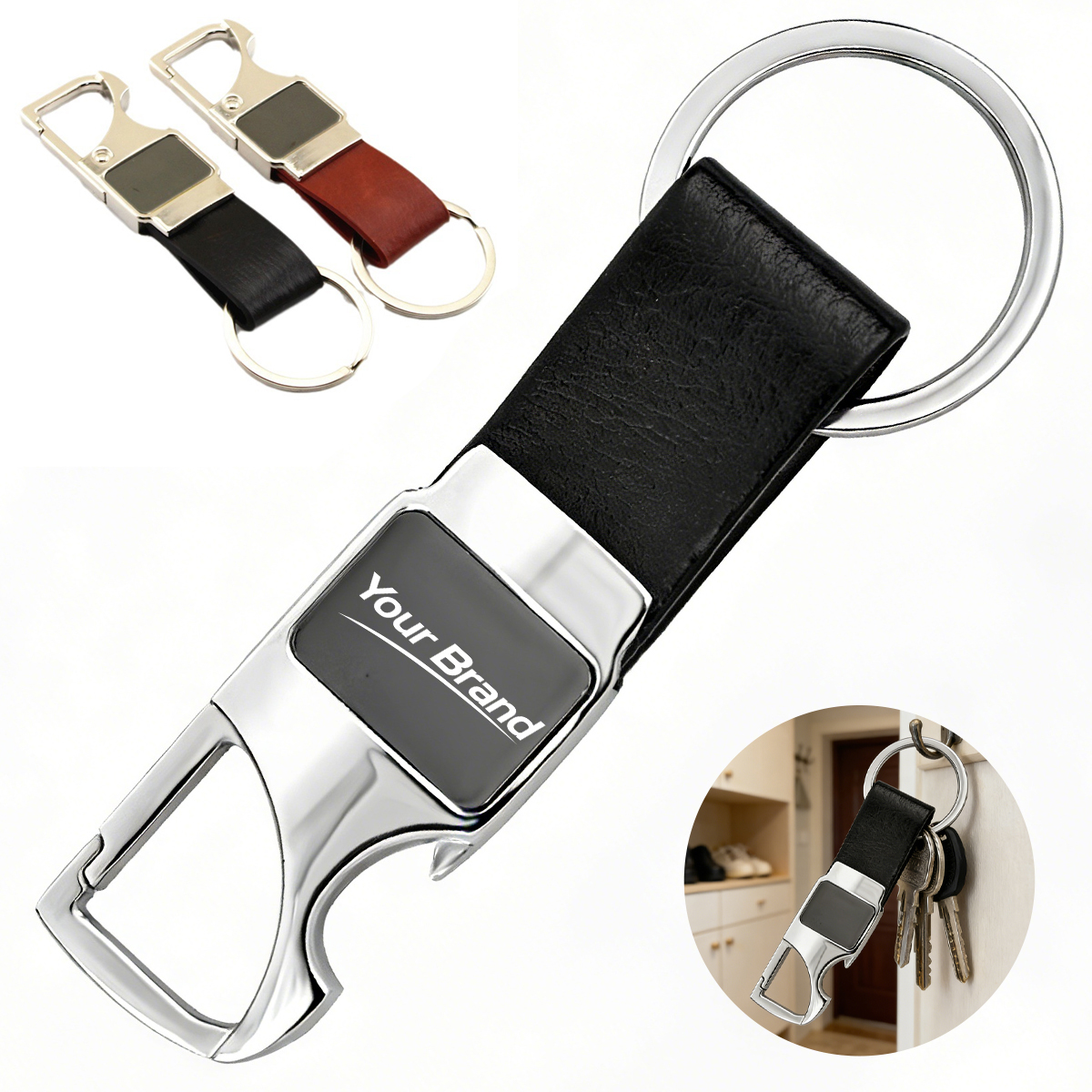 Leather Belt Loop Bottle Opener Keychain