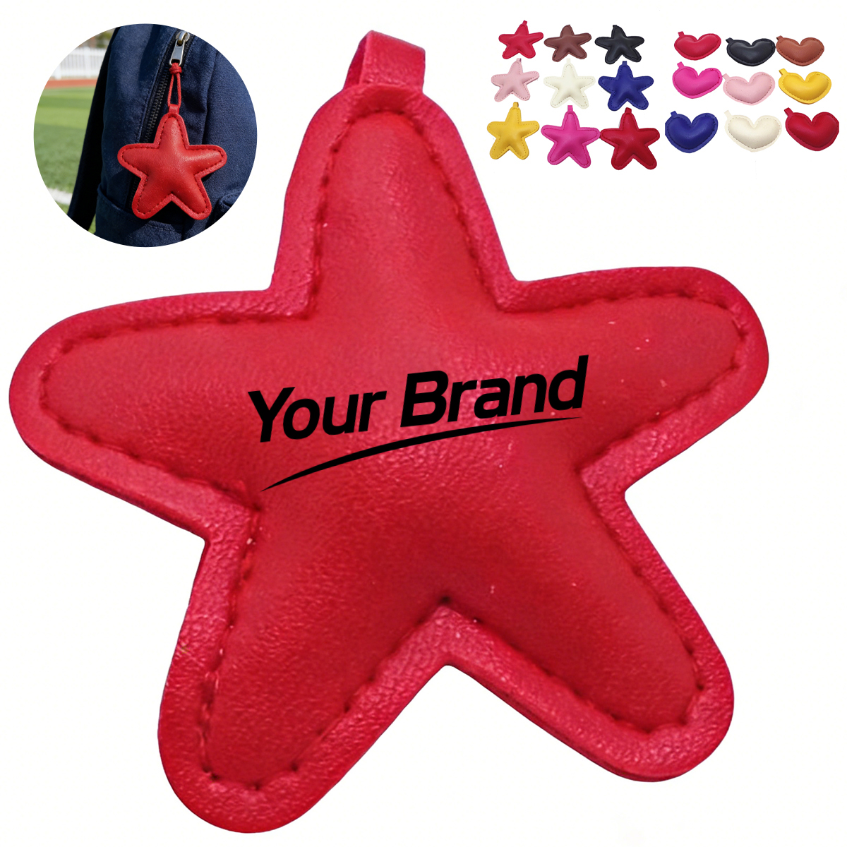 PU Leather Star Heart Shape Bag Charm Keychain