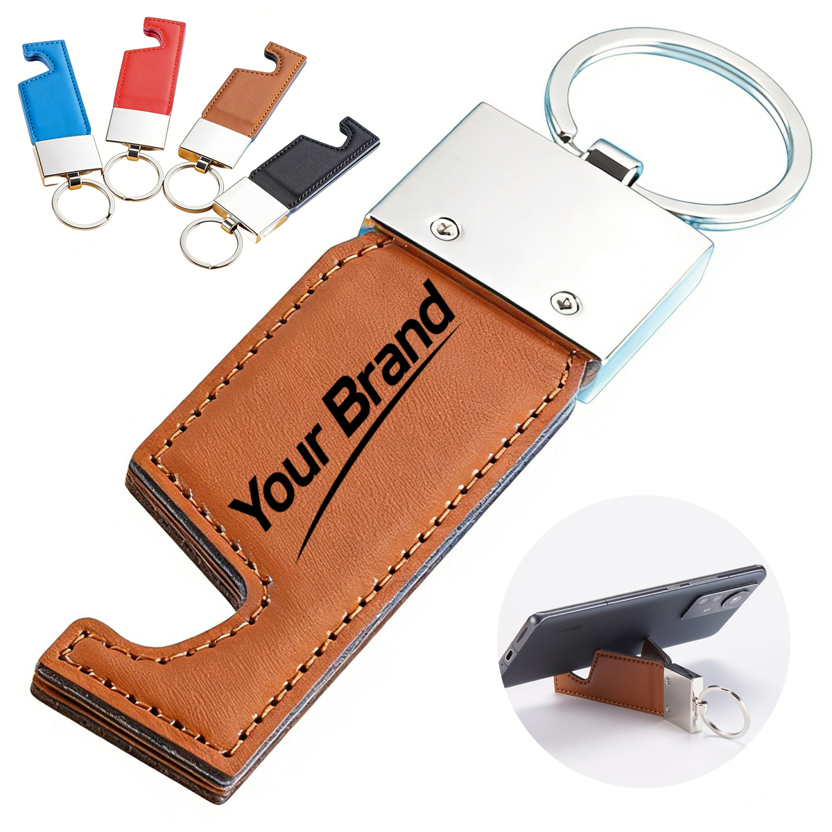 Leather Desktop Phone Stand Keychain